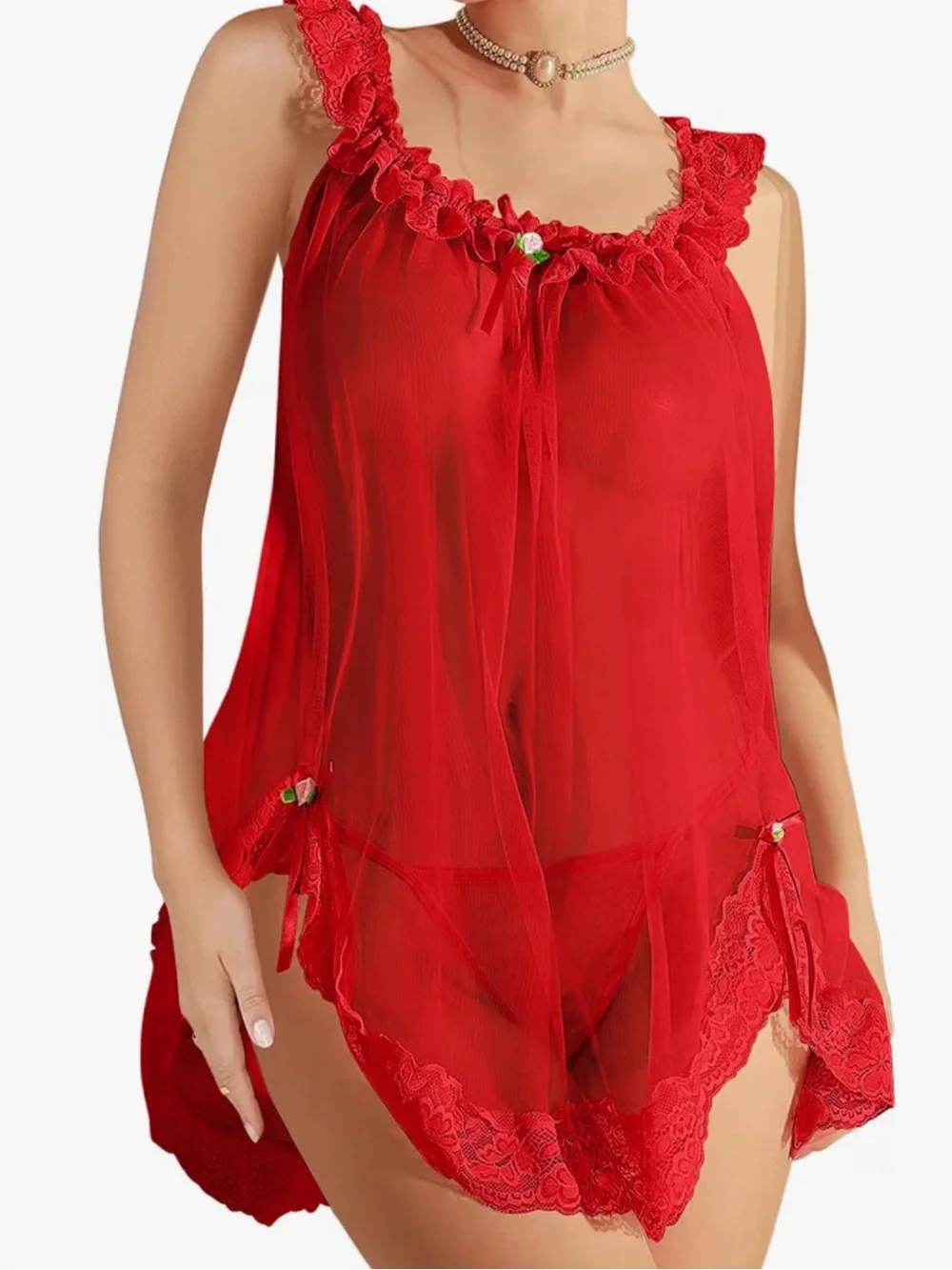 Ruffle mesh sheer lace babydoll lingerie top panty set milkmaid vintage coquette